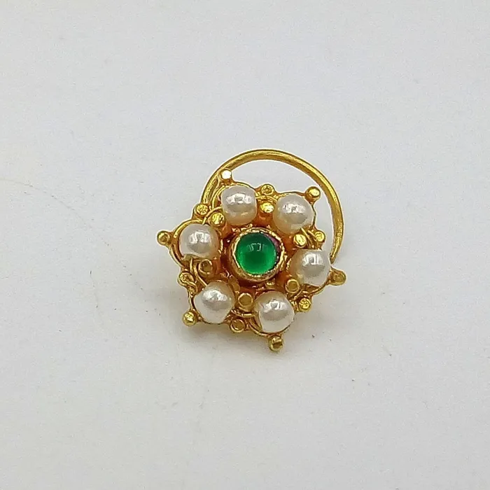 Earrings 20k yellow gold handmade fabulous green stone pearl nose pin excellent antique vintage design tribal jewelry gnp20 TRIBAL ORNAMENTS Earrings 20k yellow gold handmade fabulous green stone pearl nose pin excellent antique vintage design tribal jewelry gnp20 TRIBAL ORNAMENTS