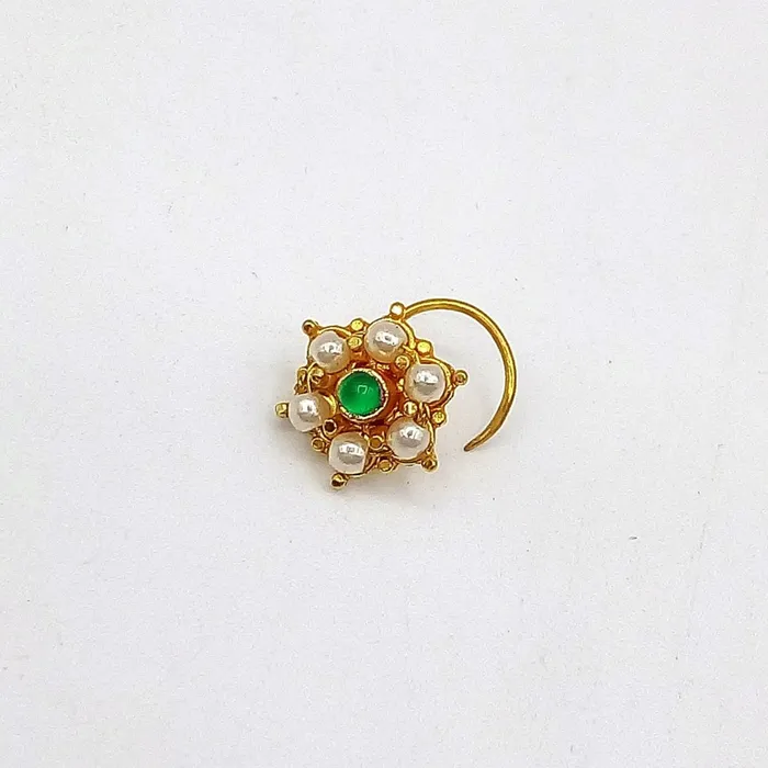 Earrings 20k yellow gold handmade fabulous green stone pearl nose pin excellent antique vintage design tribal jewelry gnp20 TRIBAL ORNAMENTS Earrings 20k yellow gold handmade fabulous green stone pearl nose pin excellent antique vintage design tribal jewelry gnp20 TRIBAL ORNAMENTS
