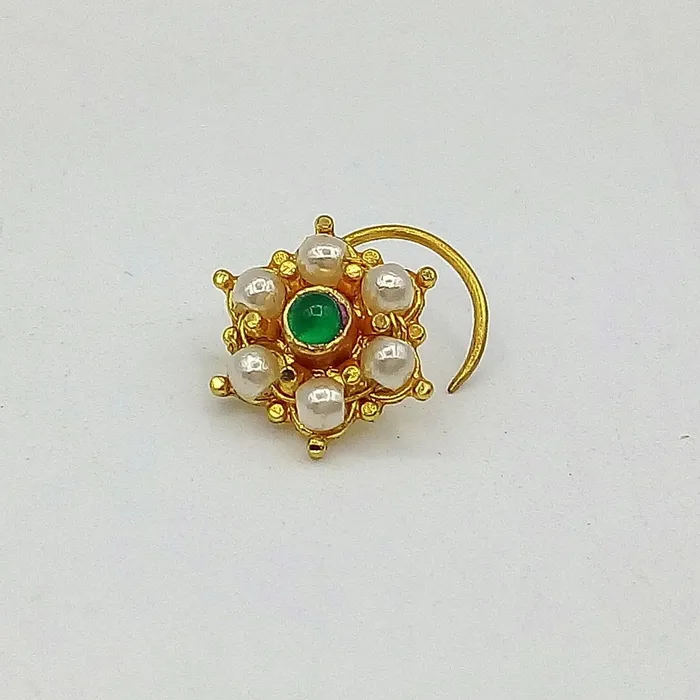 Earrings 20k yellow gold handmade fabulous green stone pearl nose pin excellent antique vintage design tribal jewelry gnp20 TRIBAL ORNAMENTS Earrings 20k yellow gold handmade fabulous green stone pearl nose pin excellent antique vintage design tribal jewelry gnp20 TRIBAL ORNAMENTS