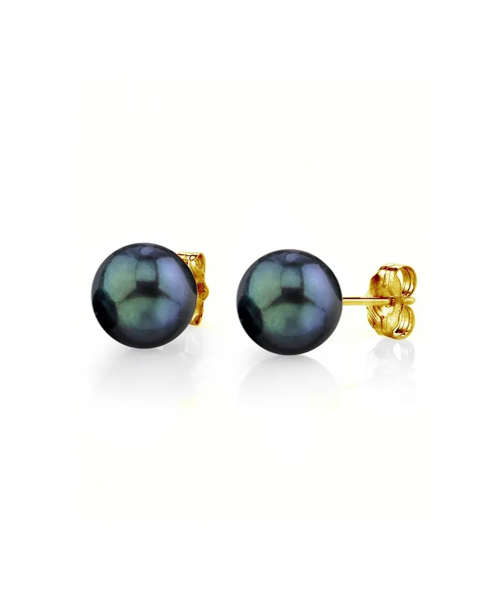 Earrings 6570mm Black Akoya Round Pearl Stud Earrings spt