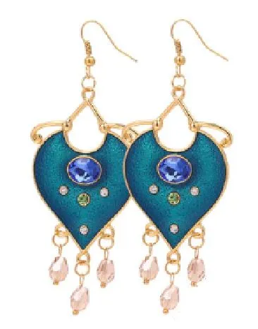 Earrings E206 Gold Blue Baked Enamel Bead Tassel Earrings alice