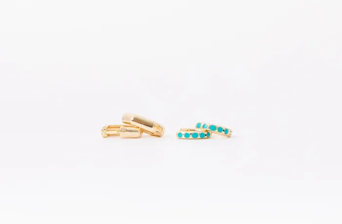 Earrings Hey June Earring Stack Turquoise Huggies Hexagon Huggies