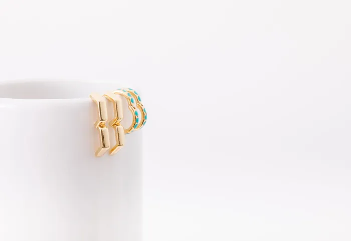 Earrings Hey June Earring Stack Turquoise Huggies Hexagon Huggies