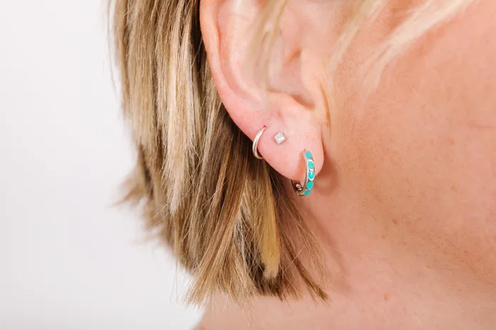 Earrings Hey June Earring Stack Turquoise Huggies Hexagon Huggies