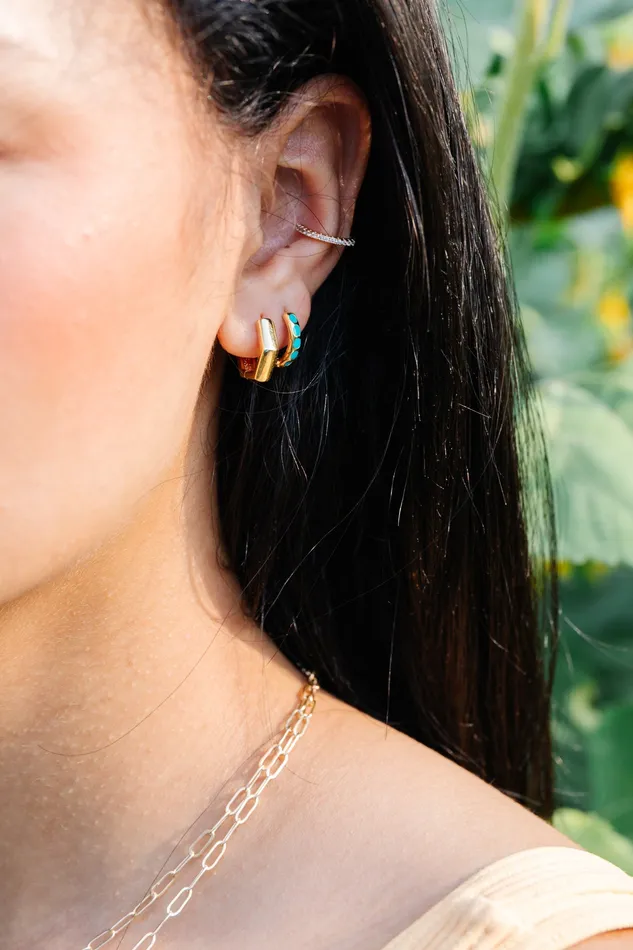 Earrings Hey June Earring Stack Turquoise Huggies Hexagon Huggies