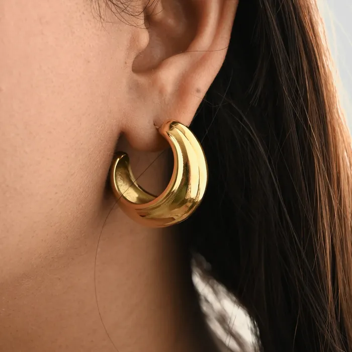 Earrings Jewelvers 18K GoldFilled Large Hoop Earrings Big Dome Shape Hoops Lightweight Big Hoops