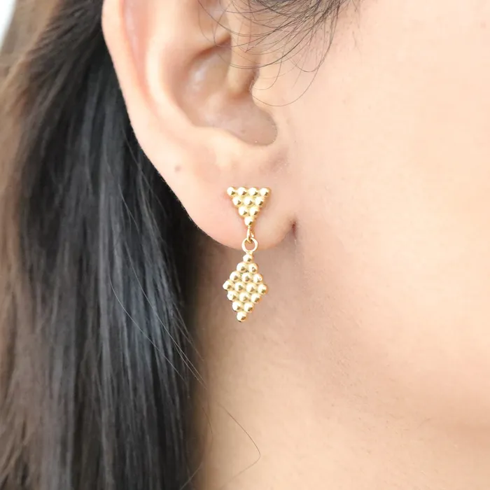 Earrings Jewelvers 18K GoldFilled Rhombus Earrings Geometric Honeycomb Stud Earrings