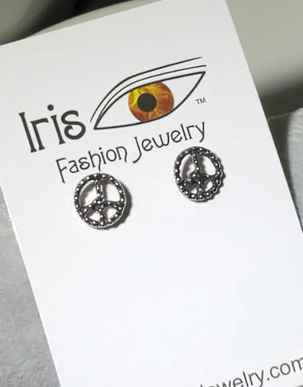 Earrings polly E1559 Silver Textured Peace Sign Earrings