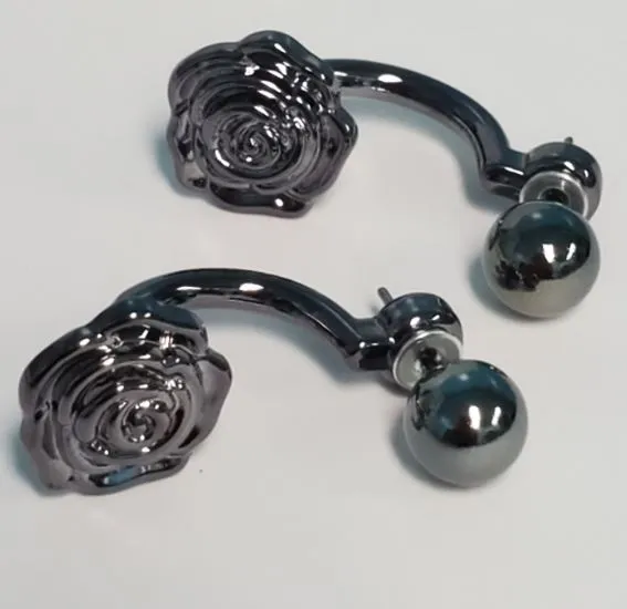 Earrings POLLY E362 Gun Metal Rose Peek a Boo Earrings