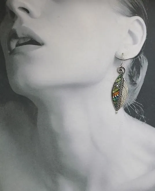 Earrings polly E759 Silver Decorated Leaf Earrings