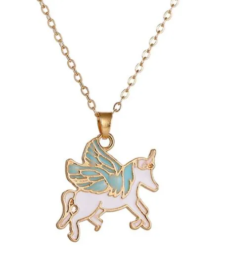 Earrings POLLY L122 Gold Blue Wing Unicorn Necklace FREE EARRINGS