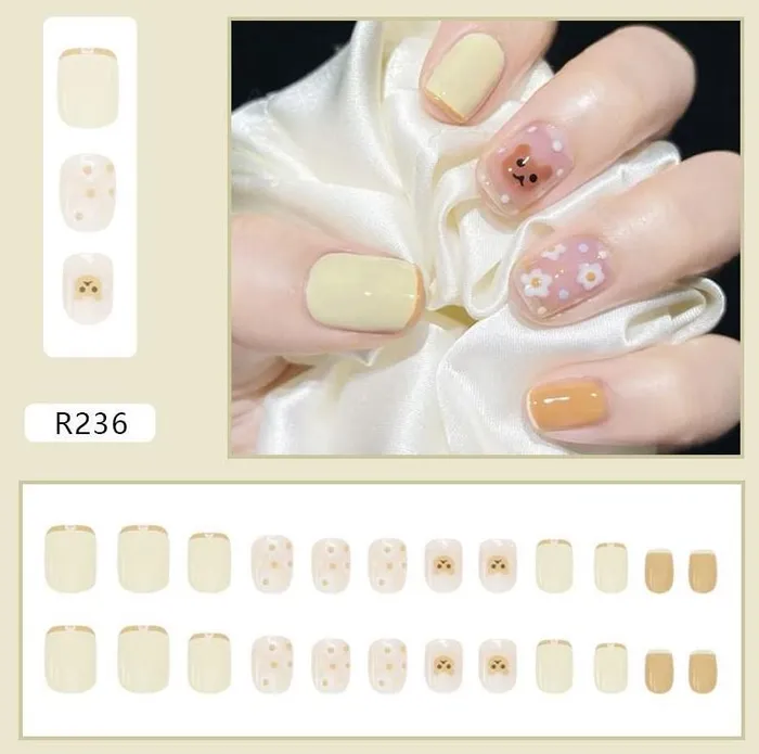 Earrings Polly NS328 Short Square Press On Nails 24 Pieces R236