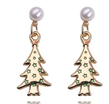 Earrings POLLY Z118 Gold Christmas Tree with Pearl Earrings