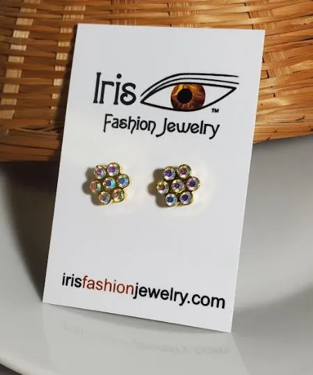 Earrings Susan E1003 Gold Iridescent Gem Earrings
