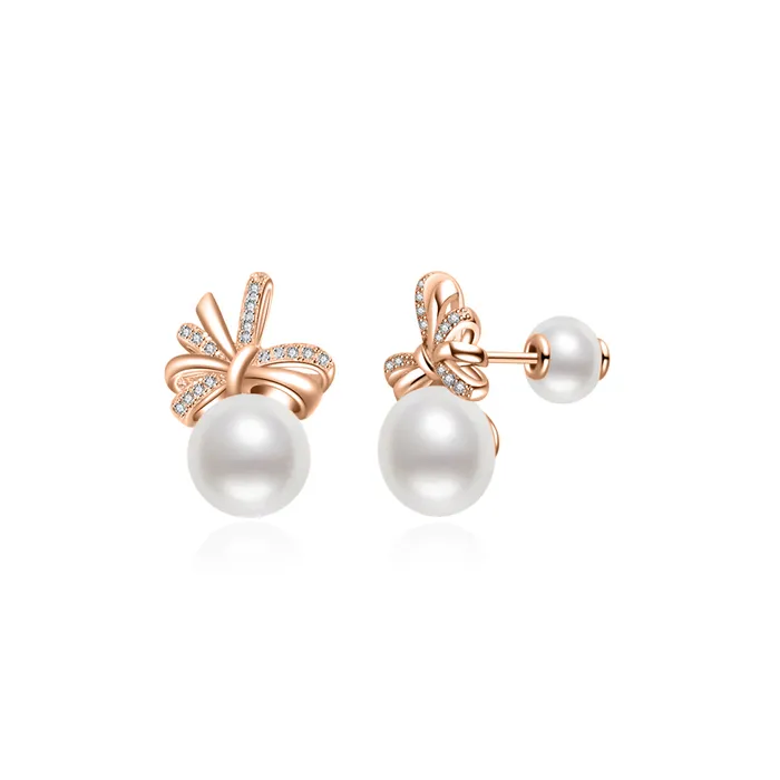Earrings Top Lustre Freshwater Pearl Earrings WE00381 RIBBON Pearly Lustre