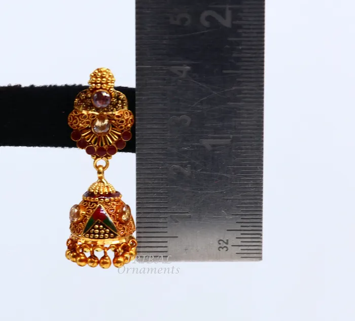 Earrings TRIBAL ORNAMENTS 22k yellow gold fabulous handmade filigree work antique designer stud earrings brides wedding jewelry from Rajasthan India er161