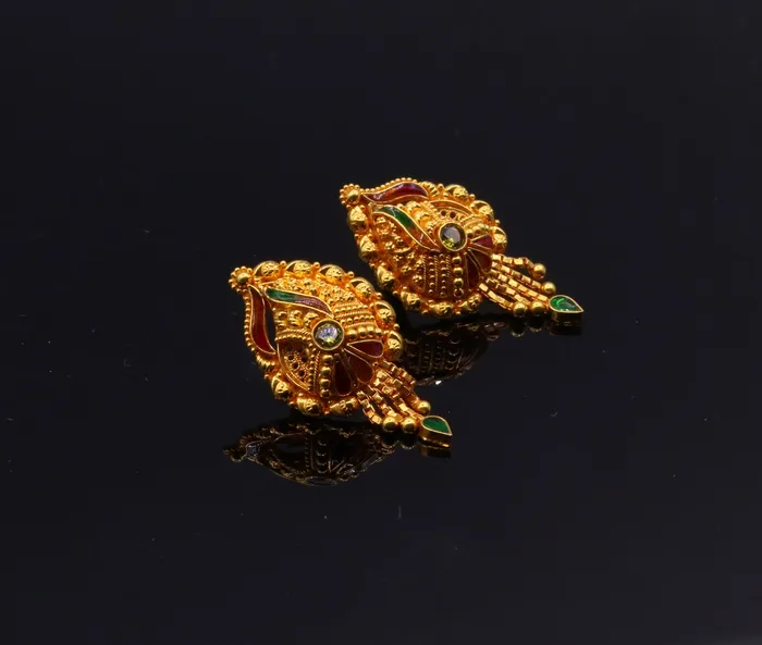 Earrings TRIBAL ORNAMENTS 22k yellow gold fabulous handmade filigree work antique designer stud earrings womens wedding jewelry from rajasthan Indian
