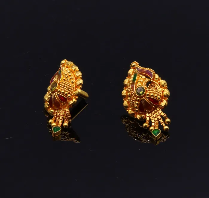 Earrings TRIBAL ORNAMENTS 22k yellow gold fabulous handmade filigree work antique designer stud earrings womens wedding jewelry from rajasthan Indian