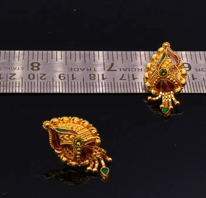 Earrings TRIBAL ORNAMENTS 22k yellow gold fabulous handmade filigree work antique designer stud earrings womens wedding jewelry from rajasthan Indian