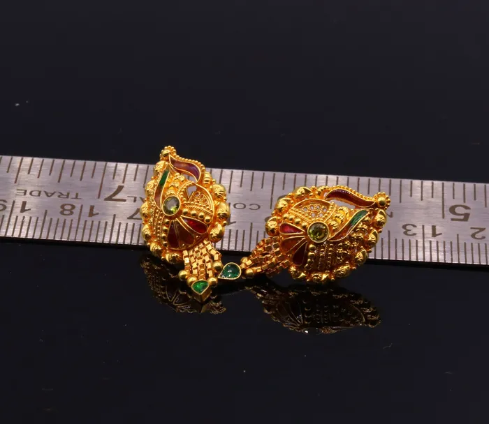 Earrings TRIBAL ORNAMENTS 22k yellow gold fabulous handmade filigree work antique designer stud earrings womens wedding jewelry from rajasthan Indian