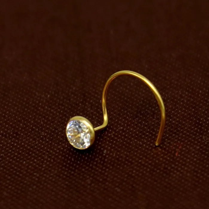 Earrings TRIBAL ORNAMENTS 35mm 18 kt yellow gold fabulous nose pin excellent single cz stone nose pin stunning design gifting gold jewelry for girls womens gnp40