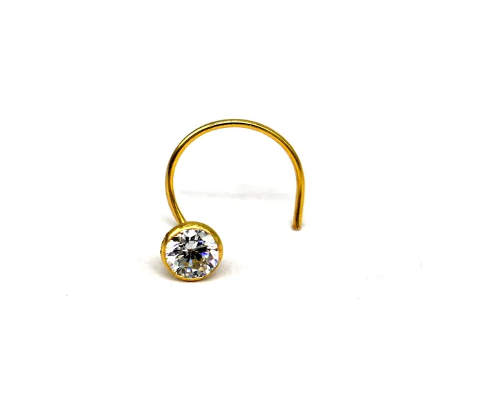 Earrings TRIBAL ORNAMENTS 35mm 18 kt yellow gold fabulous nose pin excellent single cz stone nose pin stunning design gifting gold jewelry for girls womens gnp40