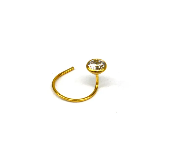 Earrings TRIBAL ORNAMENTS 35mm 18 kt yellow gold fabulous nose pin excellent single cz stone nose pin stunning design gifting gold jewelry for girls womens gnp40