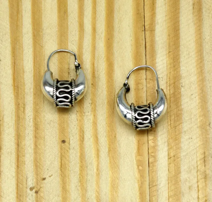 Earrings TRIBAL ORNAMENTS 925 sterling silver handmade hoops stud earring bali excellent customized stylish belly dance personalized gift tribal ethnic jewelry ske15