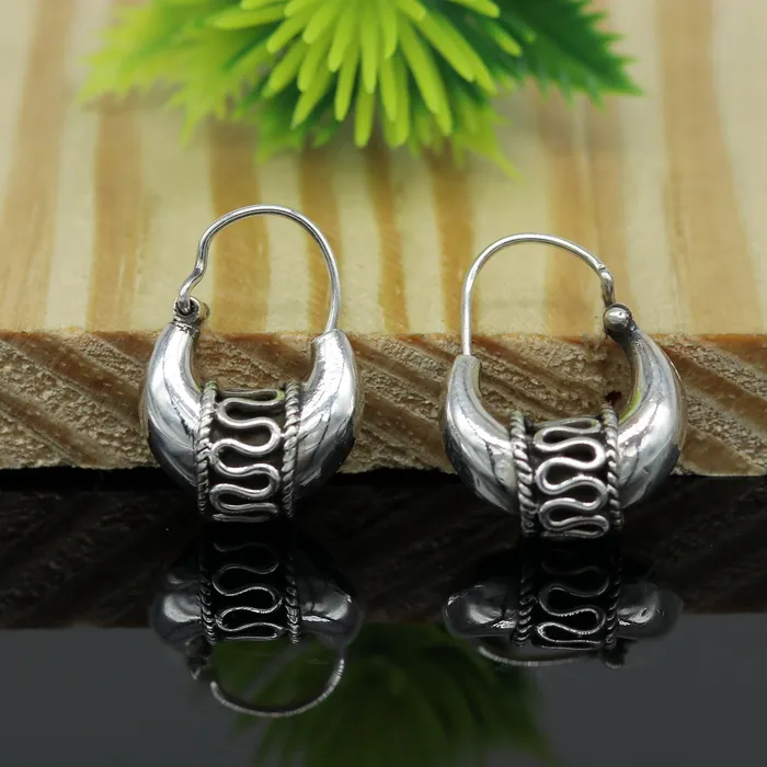 Earrings TRIBAL ORNAMENTS 925 sterling silver handmade hoops stud earring bali excellent customized stylish belly dance personalized gift tribal ethnic jewelry ske15