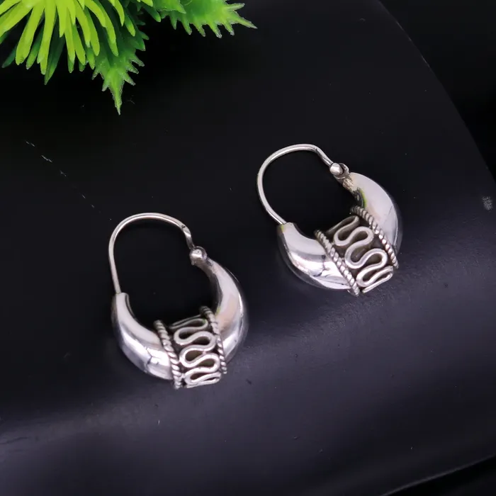 Earrings TRIBAL ORNAMENTS 925 sterling silver handmade hoops stud earring bali excellent customized stylish belly dance personalized gift tribal ethnic jewelry ske15