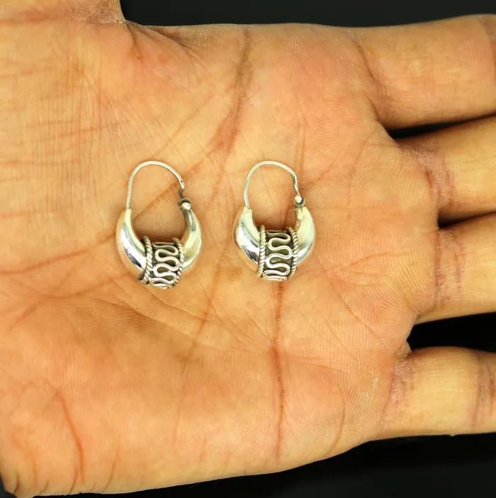 Earrings TRIBAL ORNAMENTS 925 sterling silver handmade hoops stud earring bali excellent customized stylish belly dance personalized gift tribal ethnic jewelry ske15
