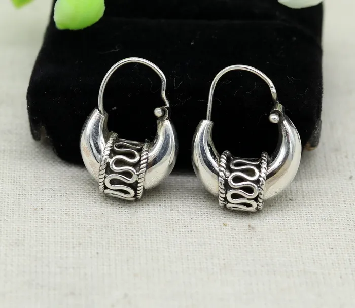 Earrings TRIBAL ORNAMENTS 925 sterling silver handmade hoops stud earring bali excellent customized stylish belly dance personalized gift tribal ethnic jewelry ske15