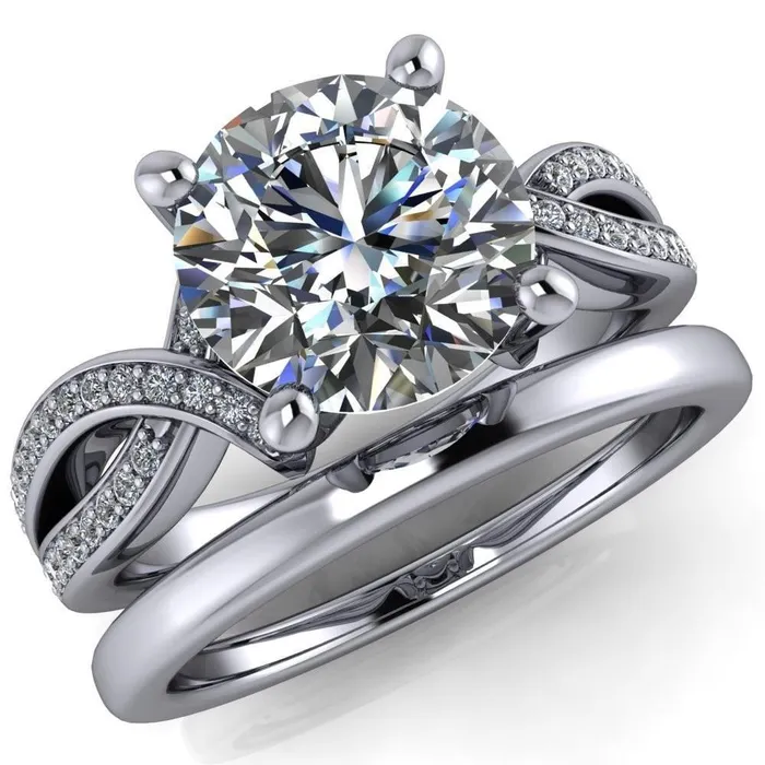 Eden Round Center Stone Diamond Channel Split Shank Ring Fire Brilliance Rings Eden Round Center Stone Diamond Channel Split Shank Ring Fire Brilliance Rings