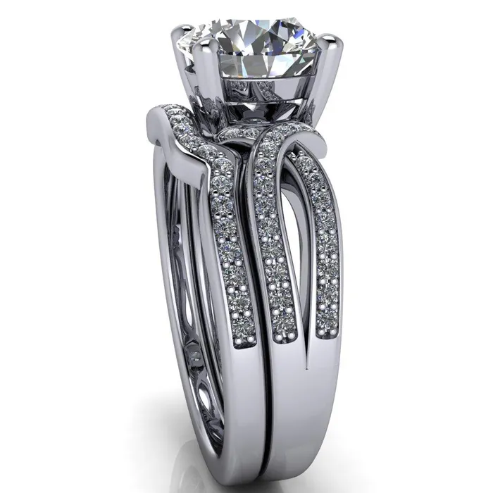 Eden Round Center Stone Diamond Channel Split Shank Ring Fire Brilliance Rings