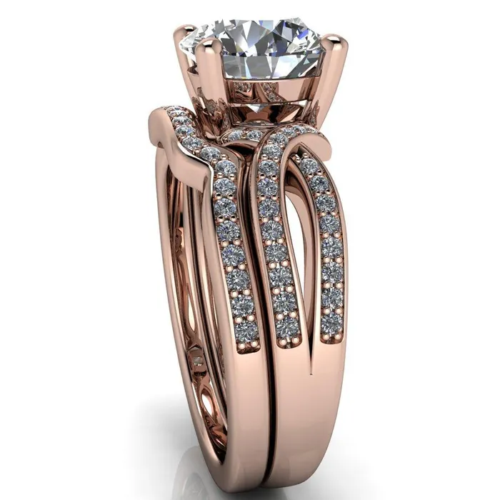 Eden Round Center Stone Diamond Channel Split Shank Ring Fire Brilliance Rings