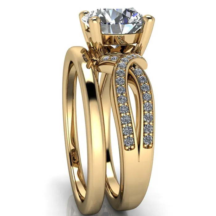 Eden Round Center Stone Diamond Channel Split Shank Ring Fire Brilliance Rings