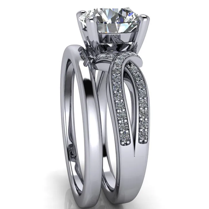 Eden Round Center Stone Diamond Channel Split Shank Ring Fire Brilliance Rings