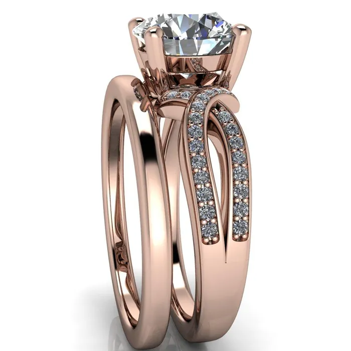 Eden Round Center Stone Diamond Channel Split Shank Ring Fire Brilliance Rings