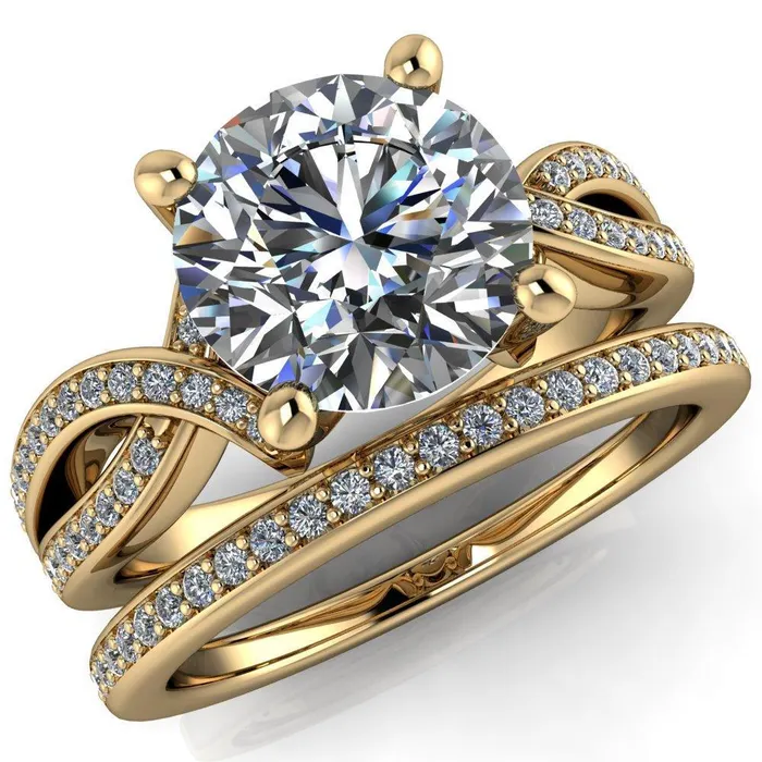 Eden Round Center Stone Diamond Channel Split Shank Ring Fire Brilliance Rings