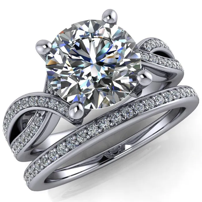 Eden Round Center Stone Diamond Channel Split Shank Ring Fire Brilliance Rings