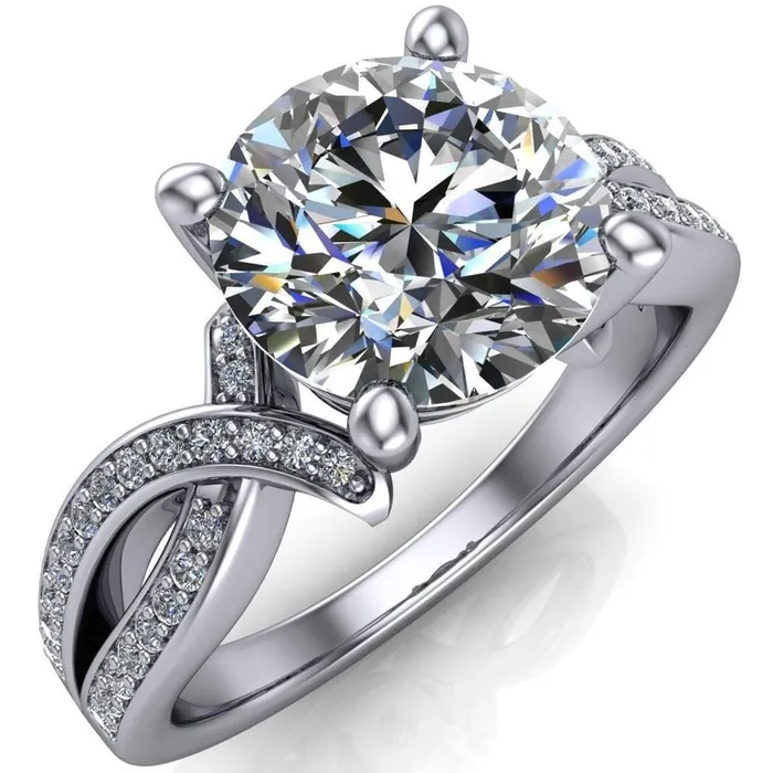 Eden Round Center Stone Diamond Channel Split Shank Ring Fire Brilliance Rings