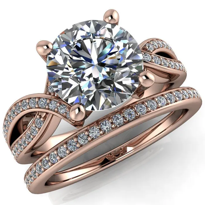 Eden Round Center Stone Diamond Channel Split Shank Ring Fire Brilliance Rings