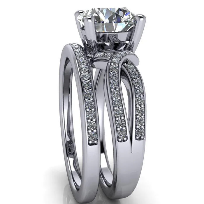 Eden Round Center Stone Diamond Channel Split Shank Ring Fire Brilliance Rings