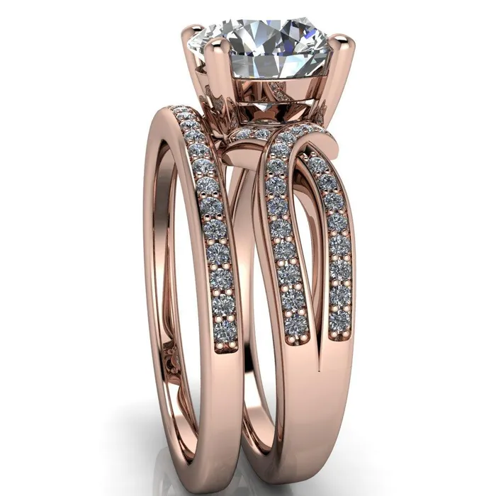 Eden Round Center Stone Diamond Channel Split Shank Ring Fire Brilliance Rings