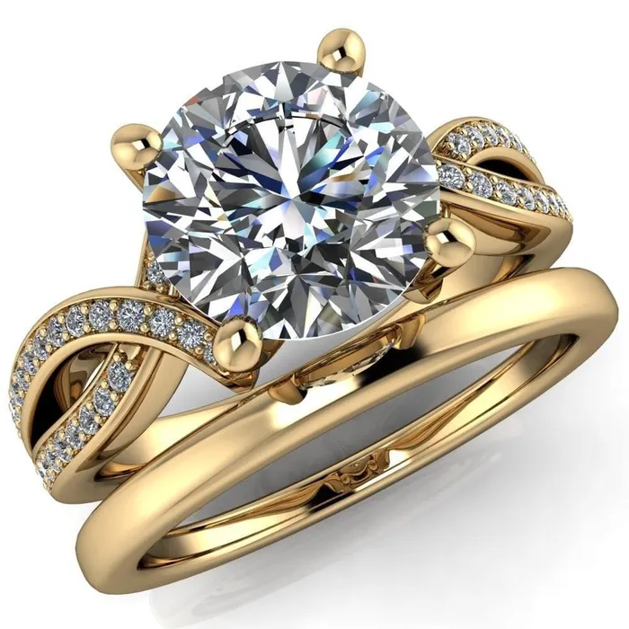 Eden Round Center Stone Diamond Channel Split Shank Ring Fire Brilliance Rings