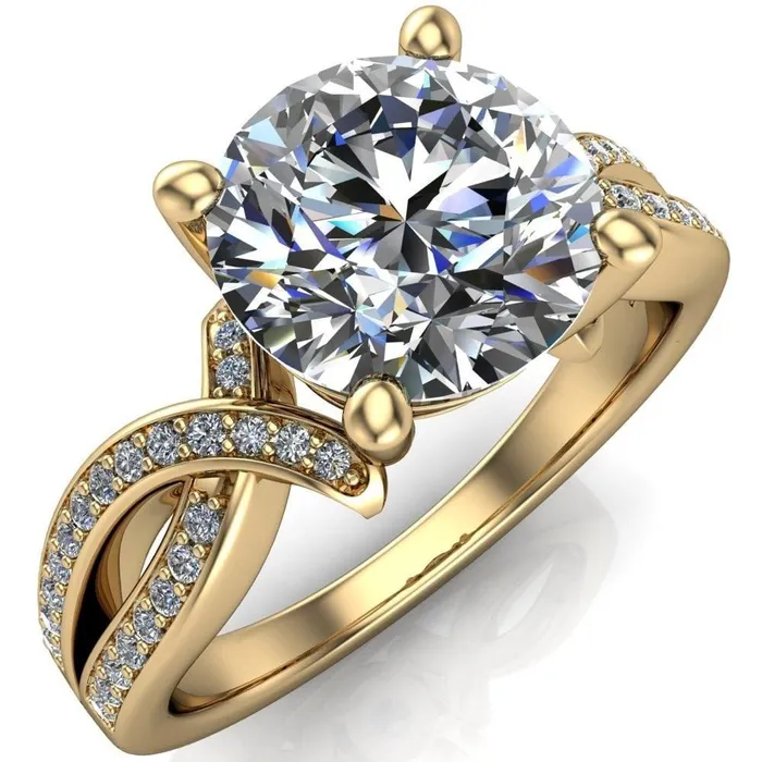 Eden Round Center Stone Diamond Channel Split Shank Ring Fire Brilliance Rings