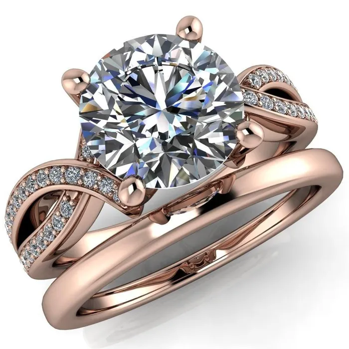 Eden Round Center Stone Diamond Channel Split Shank Ring Fire Brilliance Rings