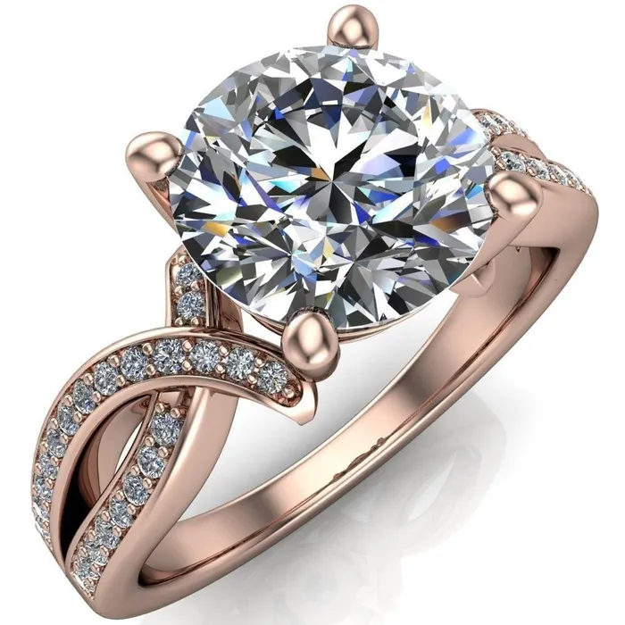 Eden Round Center Stone Diamond Channel Split Shank Ring Fire Brilliance Rings