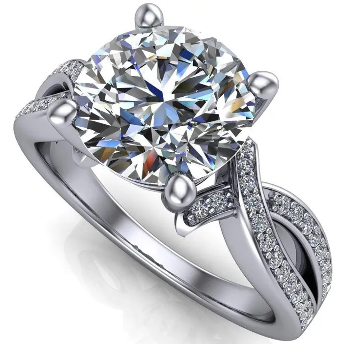 Eden Round Center Stone Diamond Channel Split Shank Ring Fire Brilliance Rings