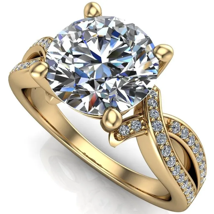 Eden Round Center Stone Diamond Channel Split Shank Ring Fire Brilliance Rings